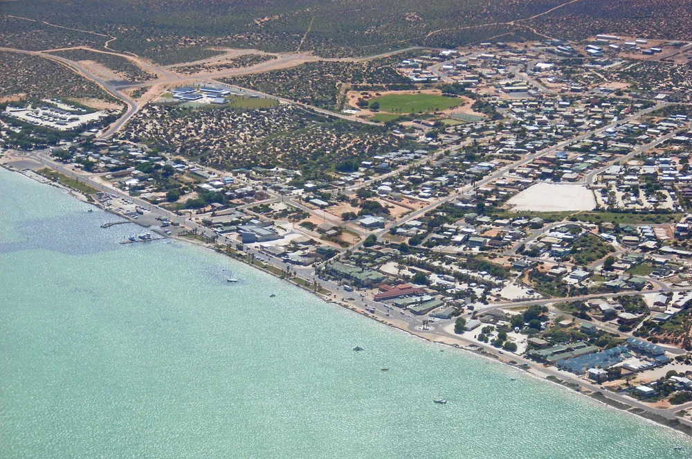 An aerial view of the remote coastal town of Denham, Western Australia, the home of the demonstration project.
