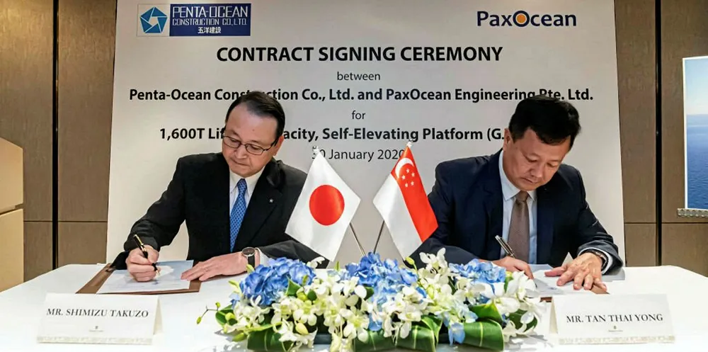 Penta-Ocean and PaxOcean executives signing the deal to build the WTIV.