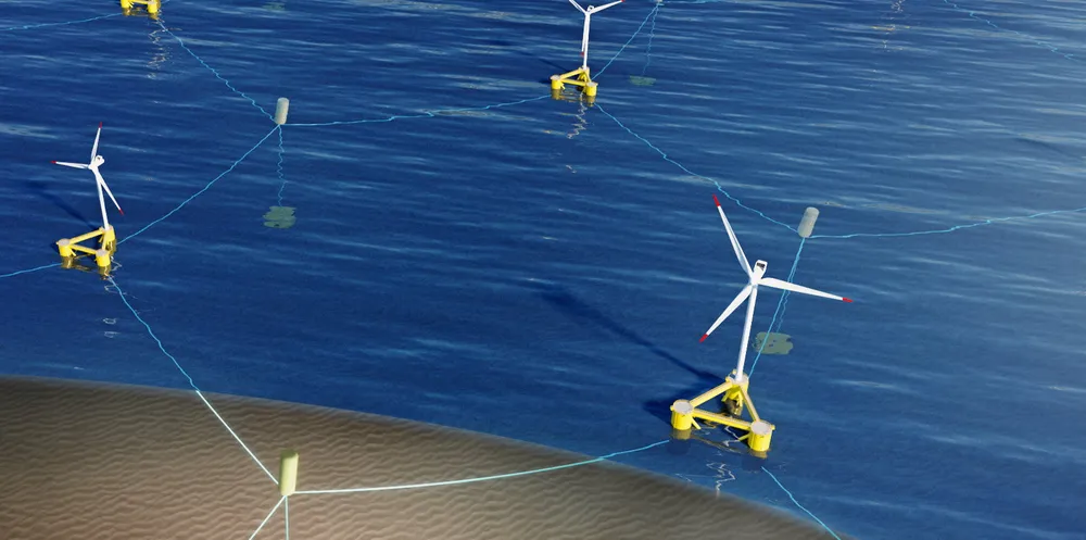 CGI of Semar's Honeymooring floating wind spread at sea