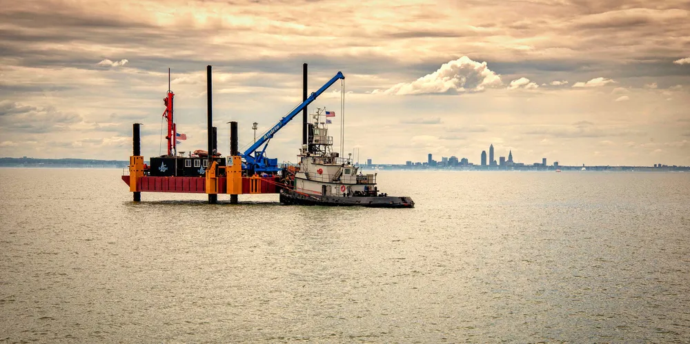 A dredging vessel in Lake Erie, USA
