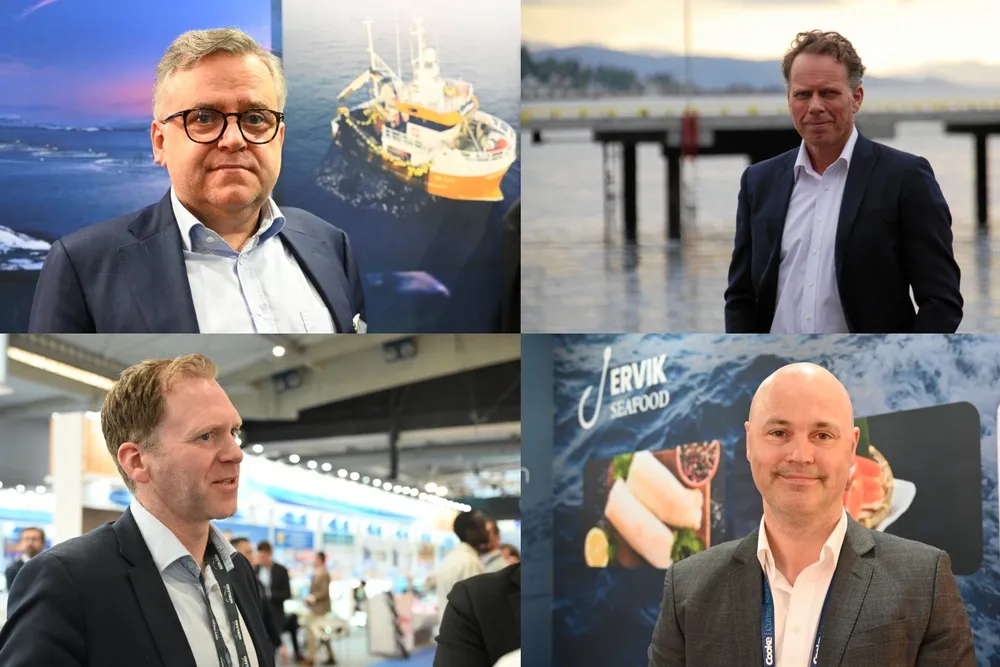 Arthur Olav Rønningen i Williksen Export, Lerøy-topp Børge Soleng, Nergård-sjef Tommy Torvanger og daglig leder i Ervik Seafood Stian Hjelle.