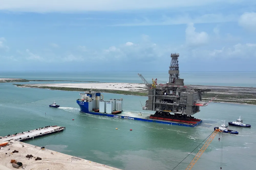 The topsides for Cenovus Energy's West White Rose project departs Kiewit's yard in the US.