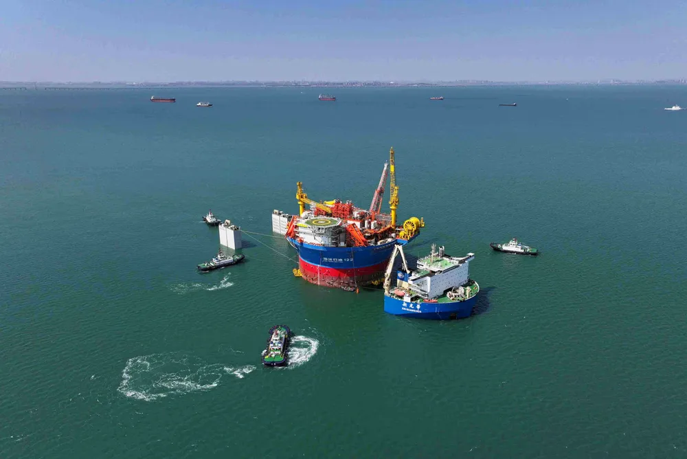 FPSO Haikui 1 under tow to the Liuhua oilfield in the South China Sea.