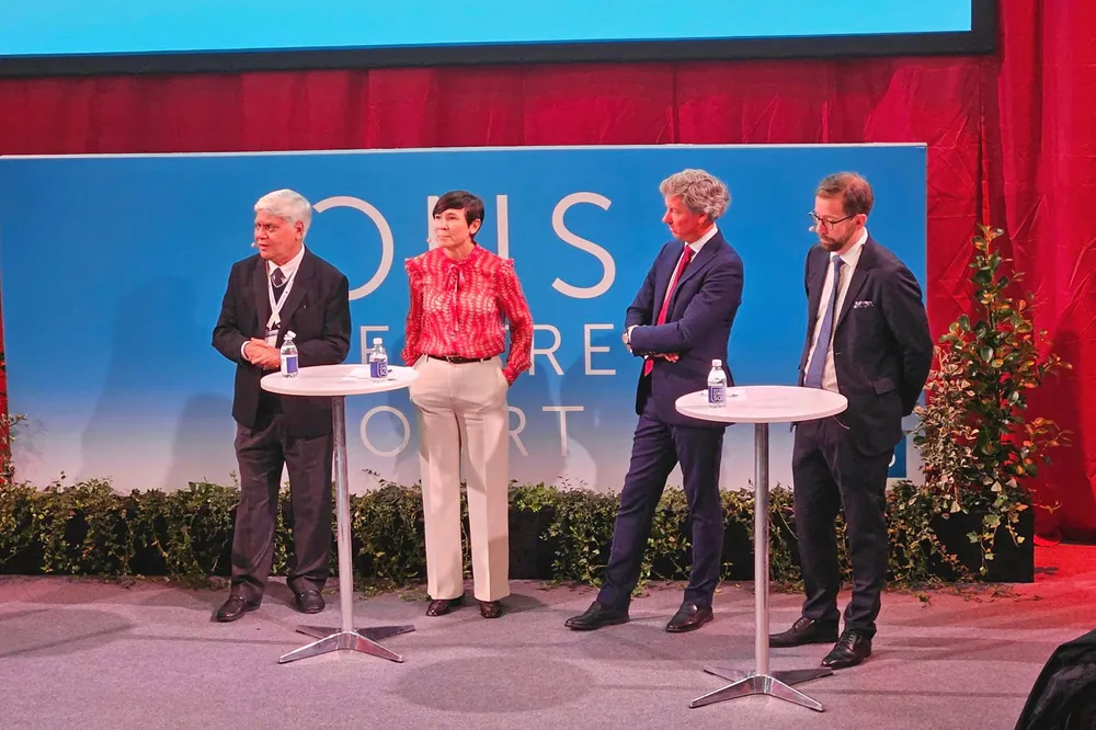 Politics in focus: Narendra Taneja from the Indian Energy Policy Institute; Ine Marie Eriksen Soreide, chair of the Standing Committee on Foreign Affairs and Defence; Benedikt Franke, chief executive of Munich Security Conference; and Amund Vik, senior adviser at Eurasia group, speaking at ONS 2024 in Stavanger, Norway, on Monday.