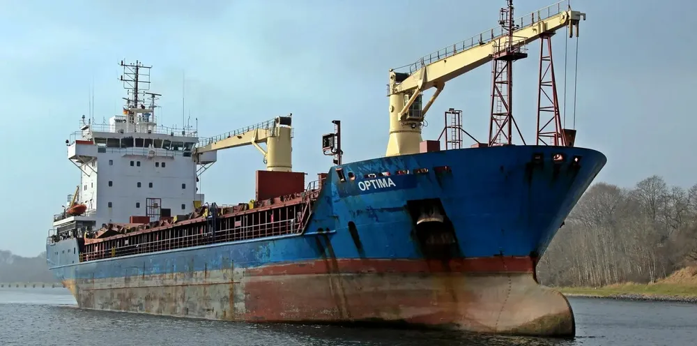 The 5,800-dwt Optima (built 2008) was hit by a Russian missile.