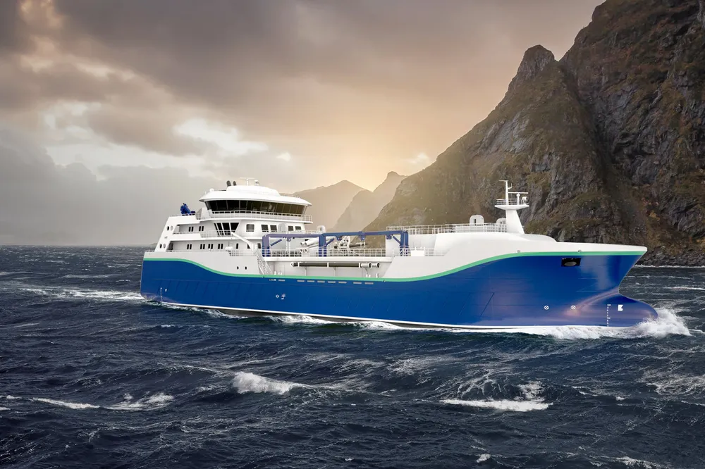 Slik vil den nye brønnbåten til Aquaship / Intership ta seg ut. Slik vil den nye brønnbåten til Aquaship / Intership ta seg ut.