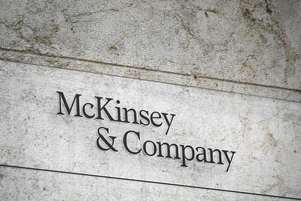 A sign outside McKinsey offices in Geneva, Switzerland.