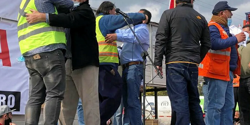 Chilean truckers celebrate the lifting of their national strike on Wednesday.