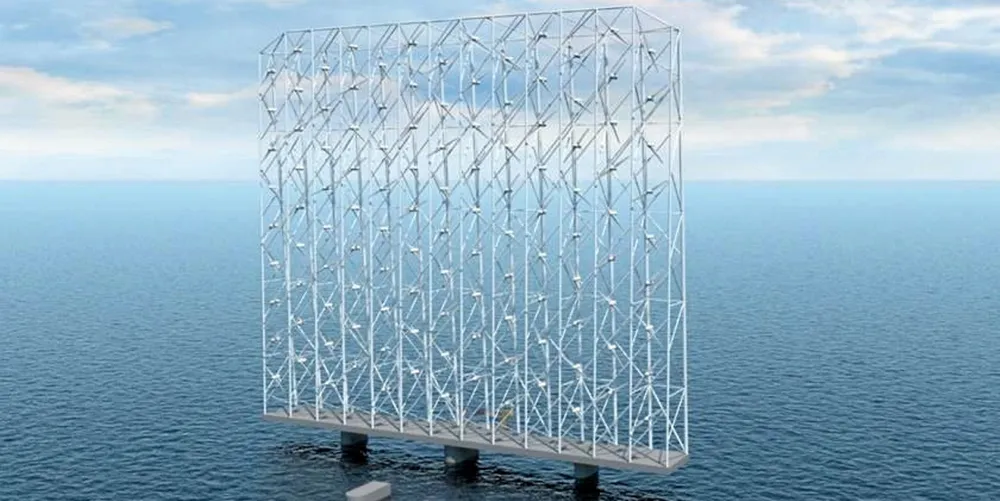 "Vindseilet" til Wind Catching Systems er på 350x300 meter og består av 117 vindturbiner på 1 MW hver.