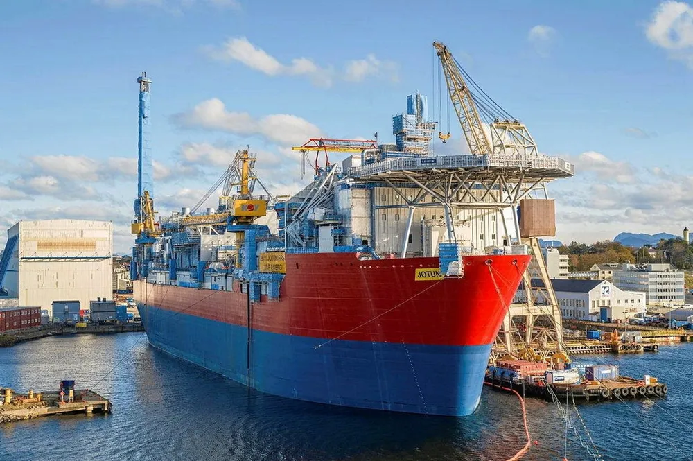 The Jotun FPSO is at the Rosenberg shipyard in Norway.