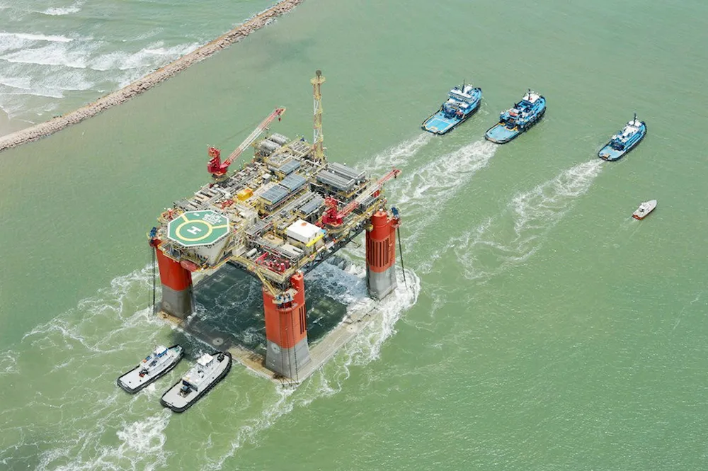 Who Dat? the production platform under tow to Llog E&P's Who Dat field in the US Gulf of Mexico