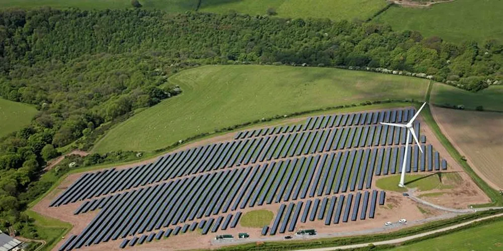Solar farm at Parc Cynog, Wales. In total, 5 megawatts (MW) of solar panels close to the wind farm. Vattenfall solar-wind.