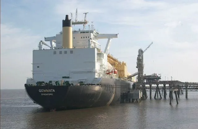 A vessel unloads at the Hazira LNG terminal.