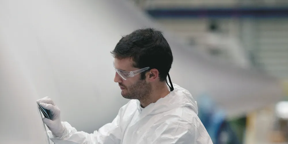 A worker at the blade plant in Somozas.