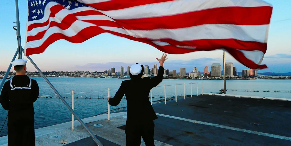 US Navy personnel aboard the aircraft carrier USS Ronald Reagan off California