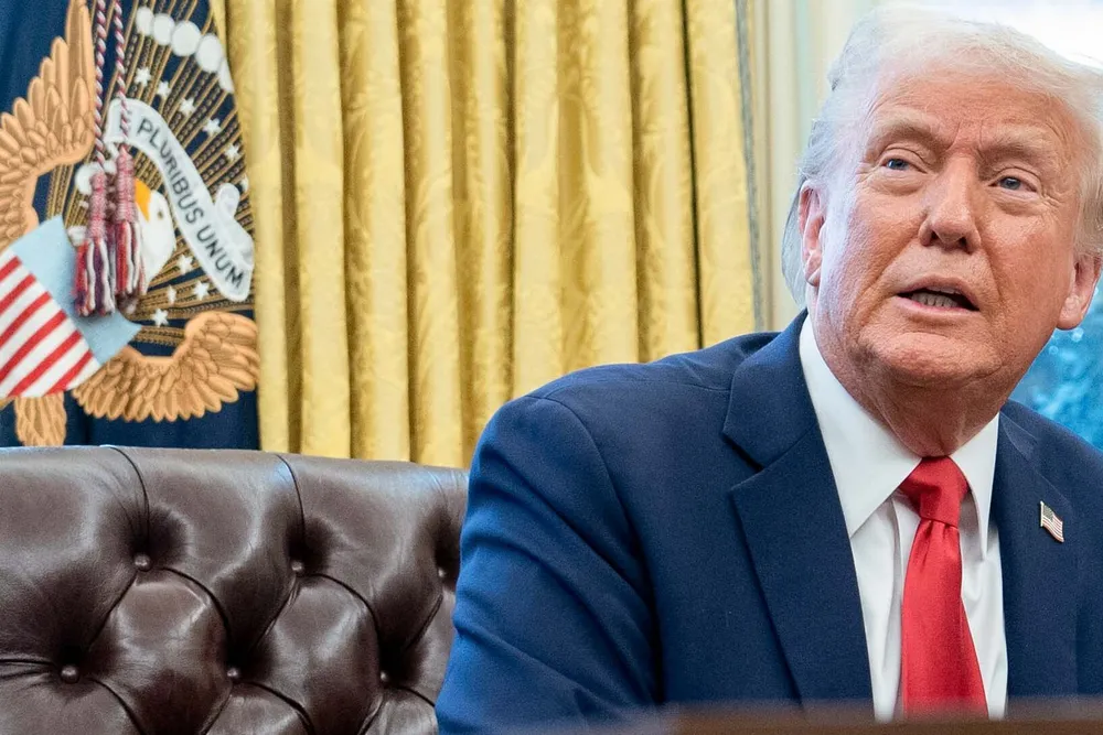US President Donald Trump speaks during a signing ceremony in the Oval Office of the White House on Monday.