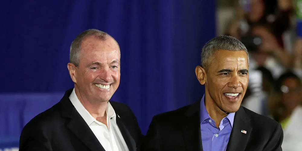 New Jersey Governor Phil Murphy on the campaign trail in late 2017 with former US President Obama.