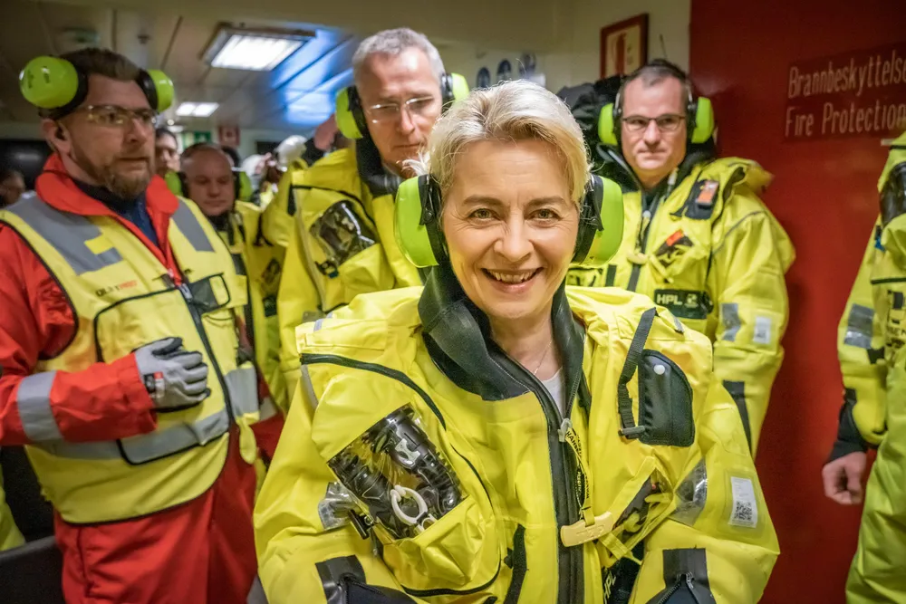 Europakommisjonens president Ursula von der Leyen på Troll A-plattformen i 2023.