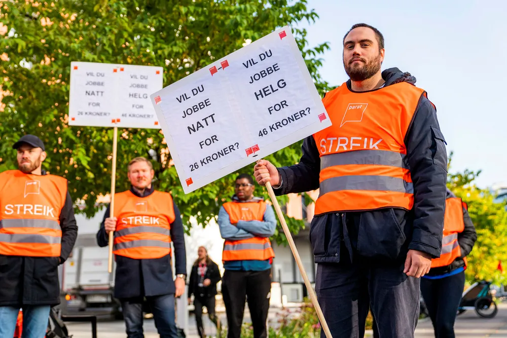Thomas Wettergreen, hovedtillitsvalgt i Parat Securitas ved streikemarkering utenfor hovedkontoret til Securitas i Oslo 18. september