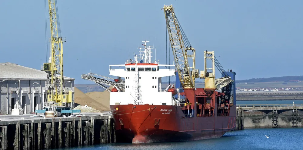 The Russian-flagged Baltic Leader after it was intercepted by French naval forces in the Channel.