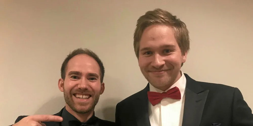 Av- og påtroppende leder for YoungFish Midt. Lasse Kristiansen til venstre, Jørgen Gaare Mathisen til høyre.