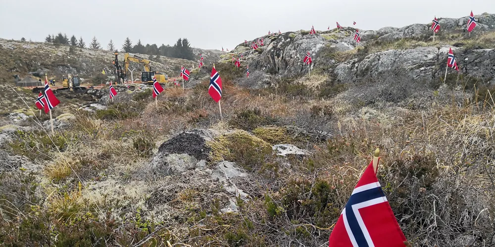 Scene of protest action against the construction of wind turbines in Norway under the banner "Nei til vindkraft på Frøya"