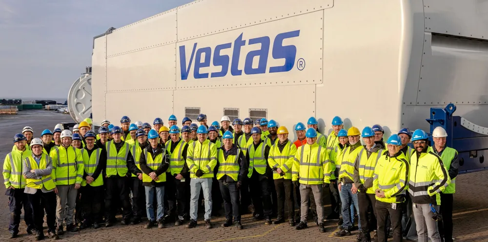 Vestas staff with an EnVentus prototype nacelle.