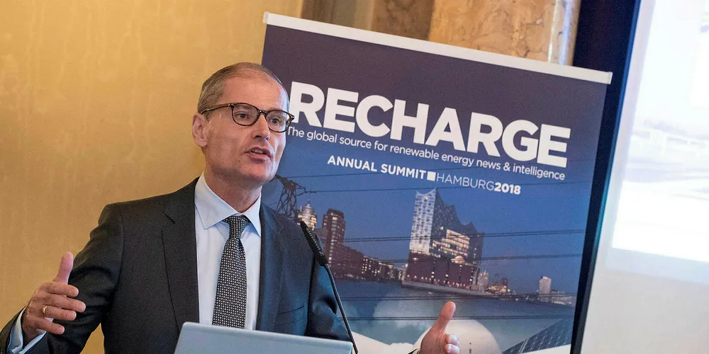 Ditlev Engel speaks at the 2018 Recharge Thought Leaders Summit in Hamburg.