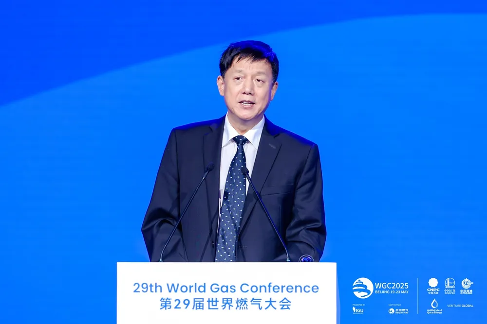 Lu Xinming, deputy director of the Climate Change Department at China's Ministry of Ecology & Environment, speaks at WGC 2025.