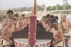 Wading in: The Kupe partners, like this Maori boat crew, are setting sail for the Momoho prospect off Taranaki