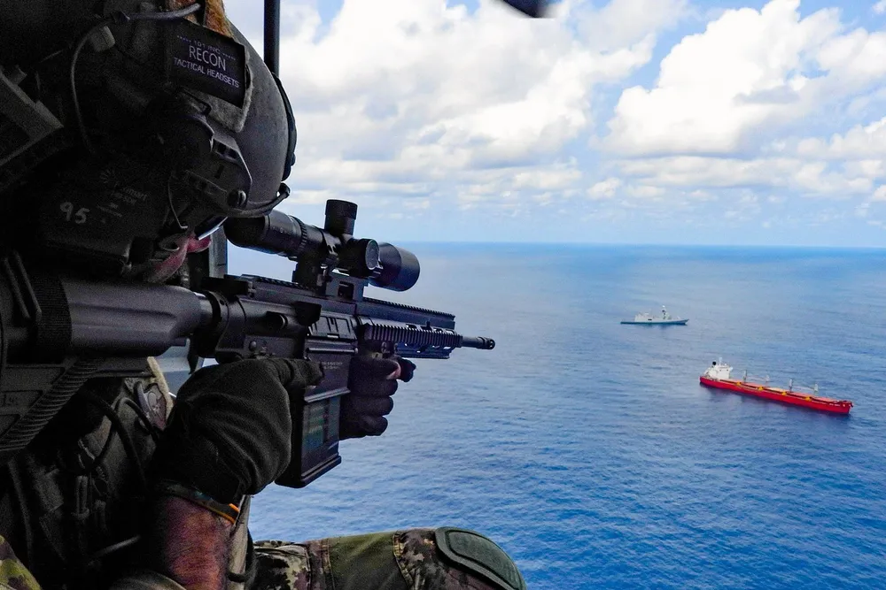 The Italian navy deters a pirate attack.