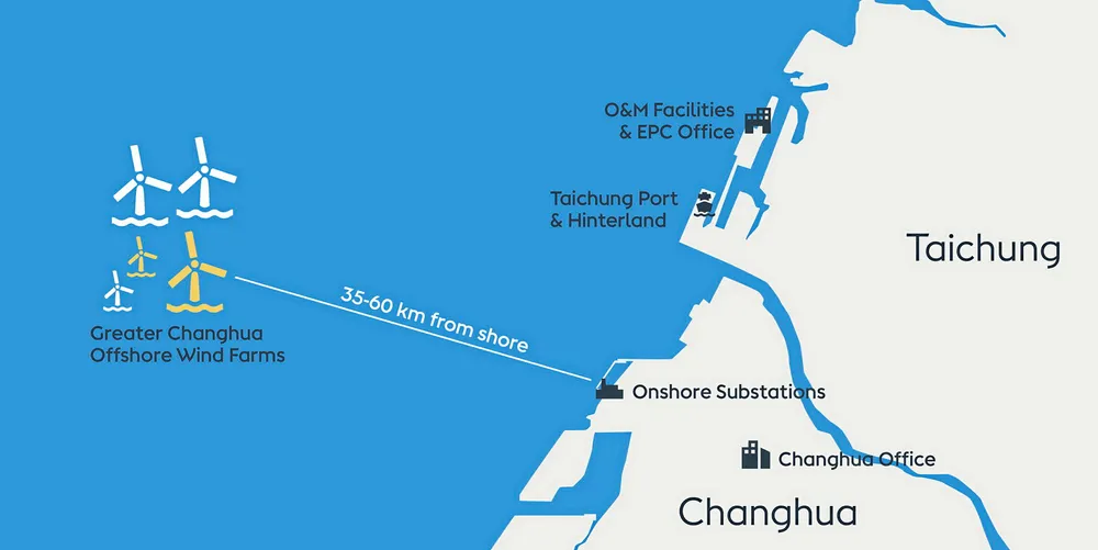 Map of Orsted's Greater Changhua 1 & 2a projects.