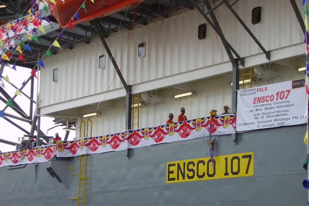 Out the box: The Ensco 107 at its naming ceremony in Singapore.