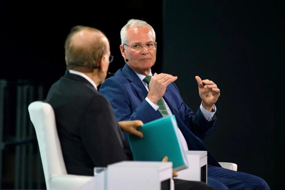 ExxonMobil chief executive Darren Woods speaks during the CERAWeek by S&P Global summit in Houston, Texas, US on 18 March 2024.