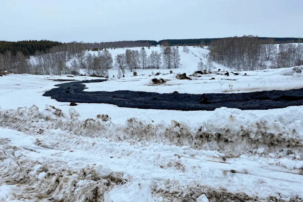 Aftermath: spilled oil seen near the village of Pavlovka in Bashkiria, Russia in April