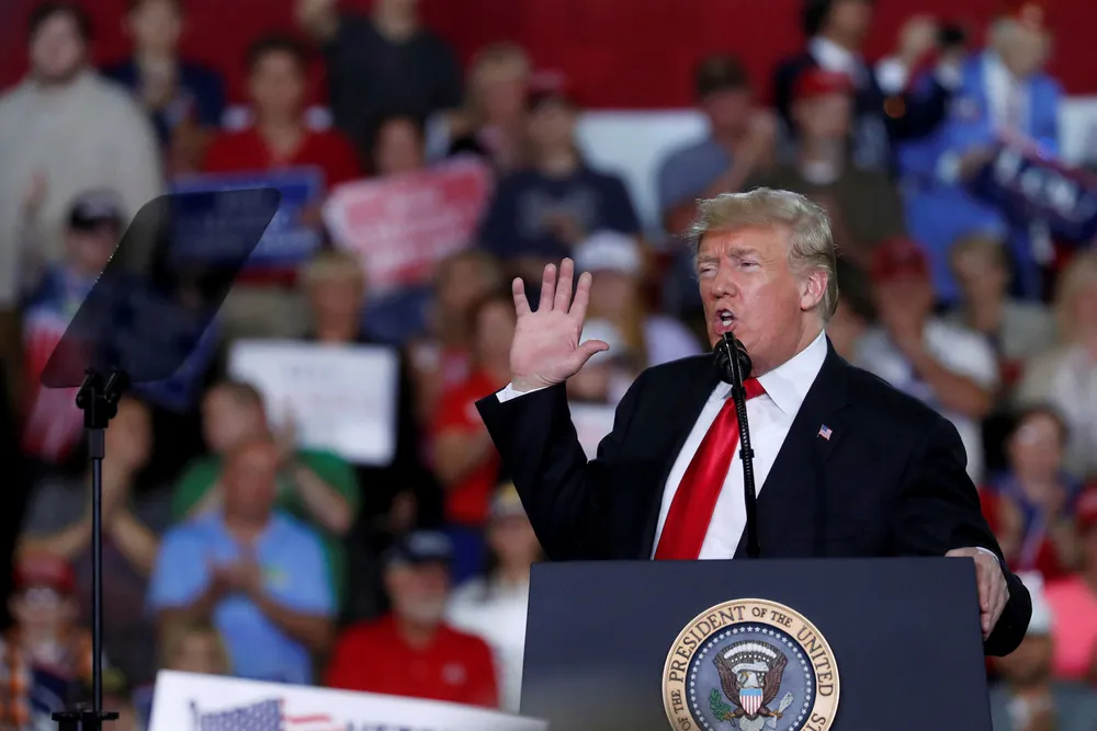 Donald Trump taler på et folkemøte i Erie i Pennsylvania onsdag kveld.