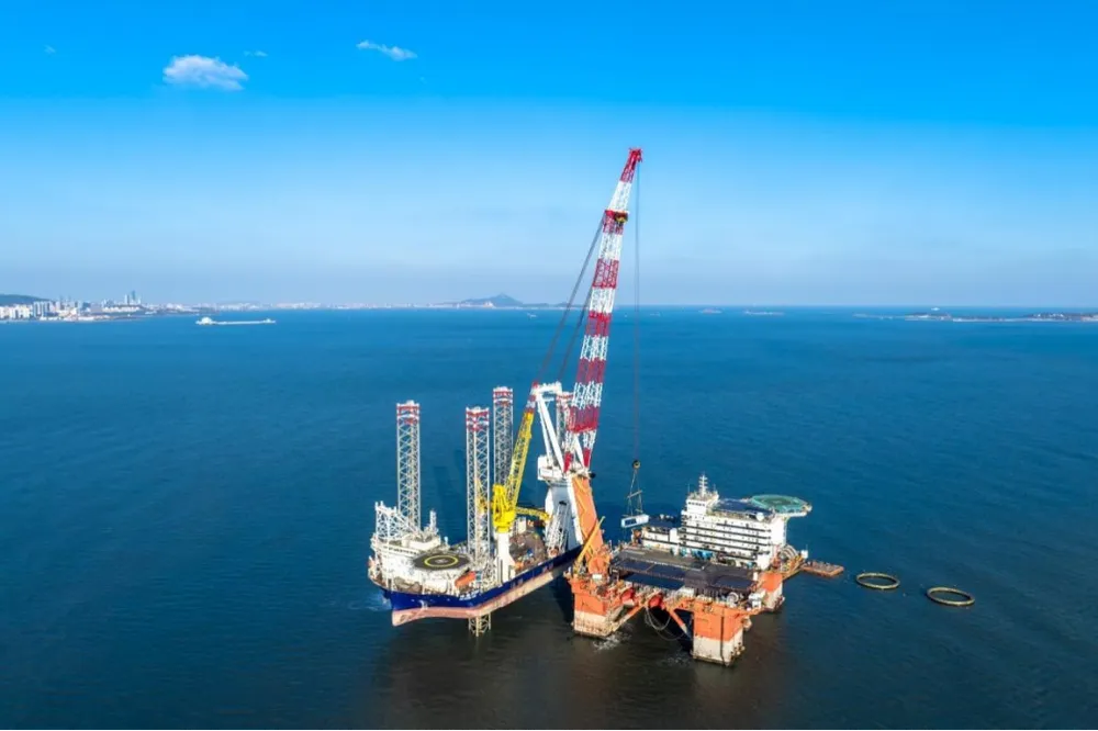 The offshore platform under construction off Shandong province, China.