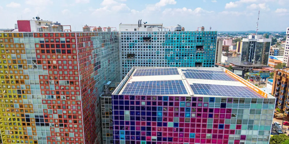 Celsia rooftop solar project in iconic Vida builing in Colombia. City of Calli.