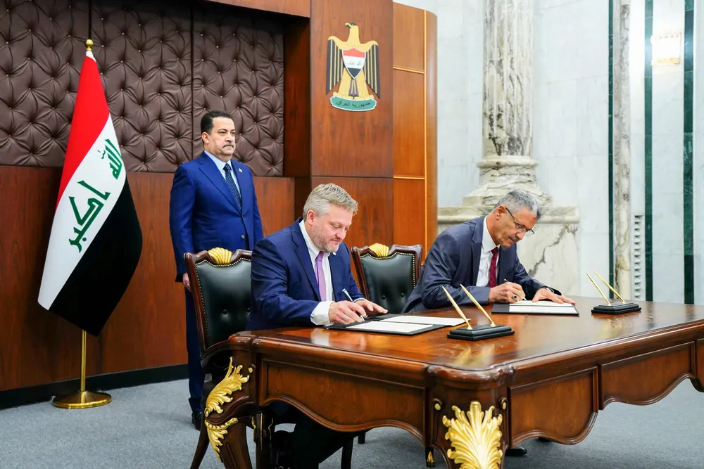 BP chief executive, Murray Auchincloss, (seated, left) and Iraq's Minister of Oil, Hayan Abdul Ghani al-Sawad, signed a memorandum of understanding to develop oilfields in Kirkuk in 2024, a deal formalised in March 2025.