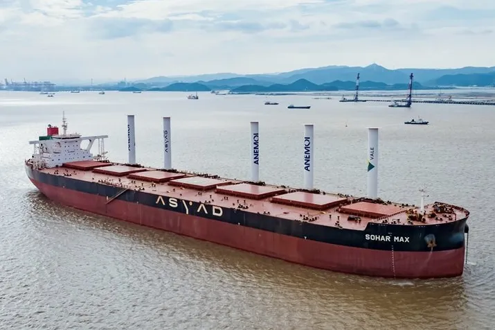 The 400,000-dwt VLOC Sohar Max (built 2012), owned by Asyad Shipping and chartered to Vale, has rotor sails installed.