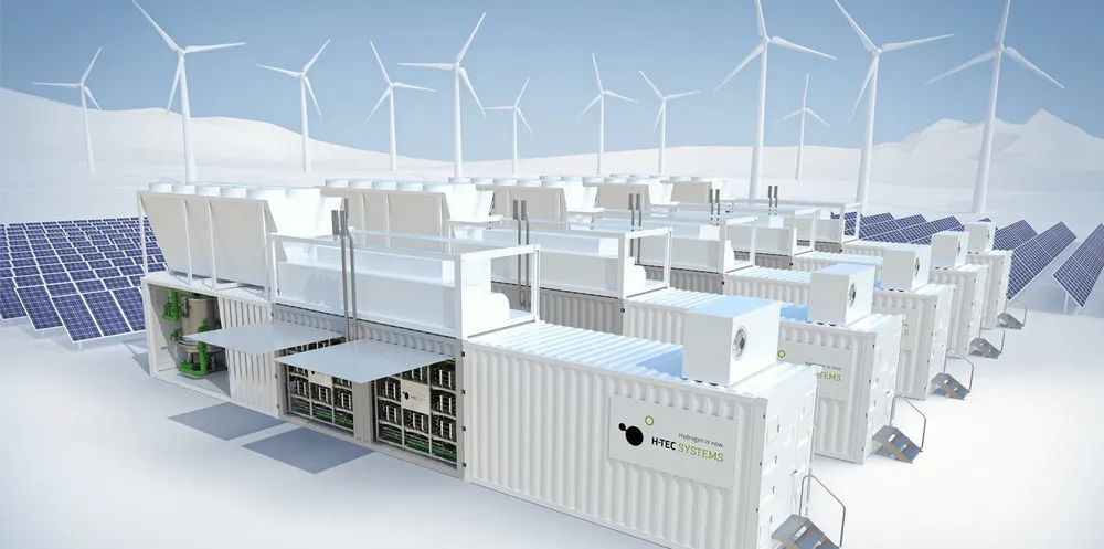 Illustration of a green hydrogen project using electrolysers made by German supplier H-TEC Systems.