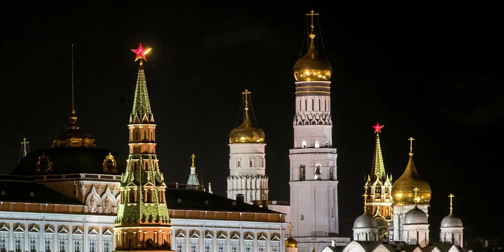 A picture taken on September 4, 2017 shows the Kremlin in Moscow at night.