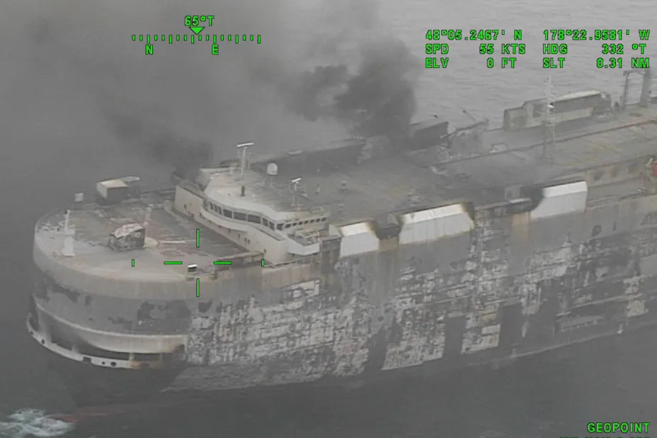 Extensive fire damage is revealed on the Morning Midas.