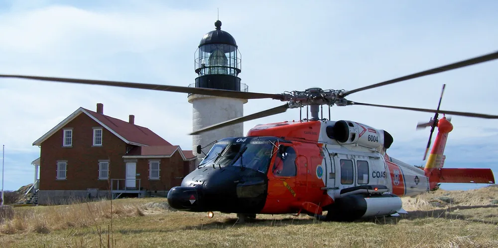 A US Coast Guard MH-60 Jayhawk rescue helicopter based out of Air Station Cape Cod in Massachusetts. A search for a missing crewmember aboard a Blue Harvest Fisheries scallop vessel was called off Aug. 18.