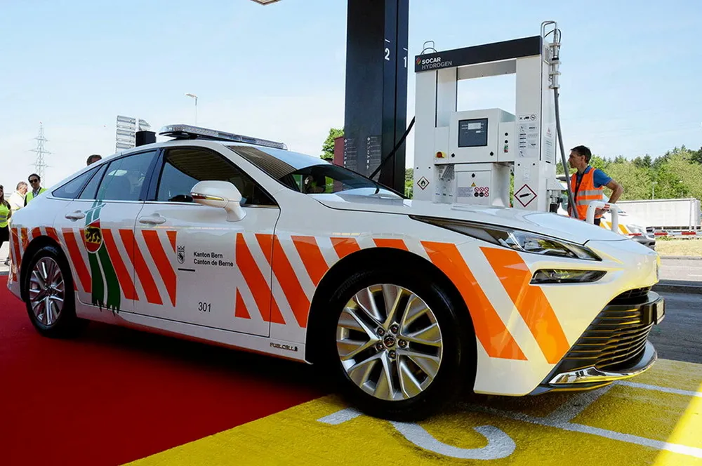 A Toyota Mirai FCEV filling up in Switzerland.