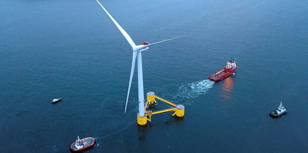 The pioneering WindFloat Atlantic flagship tow-out.