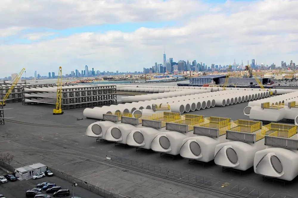 Artists rendering of offshore wind staging at Equinor's South Brooklyn Marine Terminal.