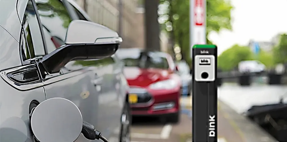 An electric car being charged.