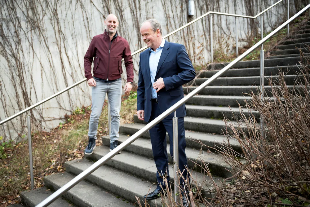 Administrerende direktør Jonas Rinde (til venstre) og styremedlem Torkjell Johan Nilsen i Huddly har nylig hentet 80 millioner kroner til selskapet gjennom emisjon. Foto: Hanna Kristin Hjardar