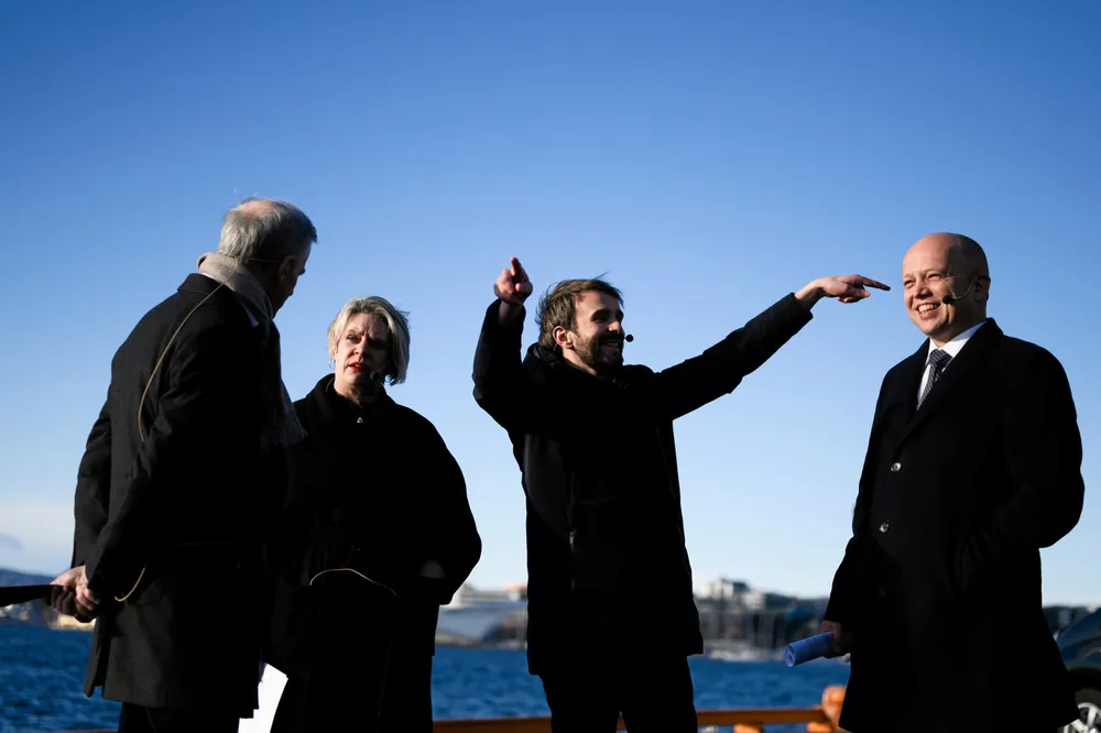 Stor entusiasme: Regjeringen lanserte i fjor en storstilt satsing på havvind: Statsminister Jonas Gahr Støre (t.v.), tidligere olje- og energiminister Marte Mjøs Persen, næringsminister Jan Christian Vestre og finansminister Trygve Slagsvold Vedum.